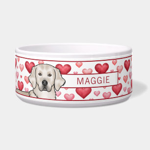 Écuelle Golden Retriever Crème avec des Cœurs Nom de Chien