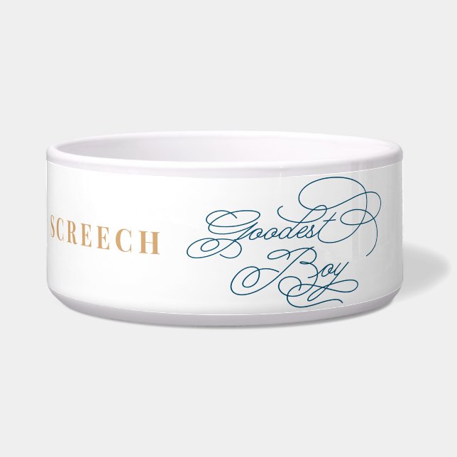Écuelle Goodest Boy Funny Classy Elegant Blanc Bleu Chien (Devant)