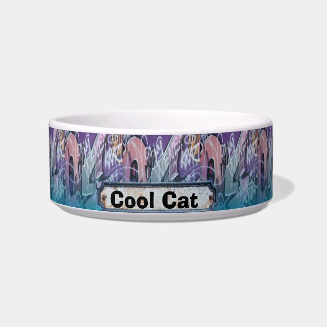 Écuelle Graffiti de chat cool bleu violet (Devant)