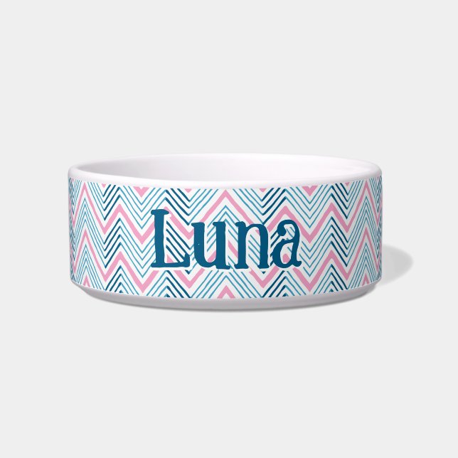 Écuelle Grand Chevron Zag en rose et aqua (Devant)