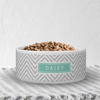Écuelle Gray et Aqua Chevron Monogram