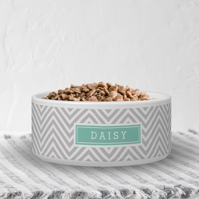 Écuelle Gray et Aqua Chevron Monogram (Créateur téléchargé)
