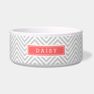Écuelle Gray et Coral Chevron Monogramme