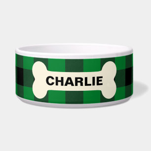 Écuelle Green Buffalo Check Dog Bone Russe Nom de l'animal