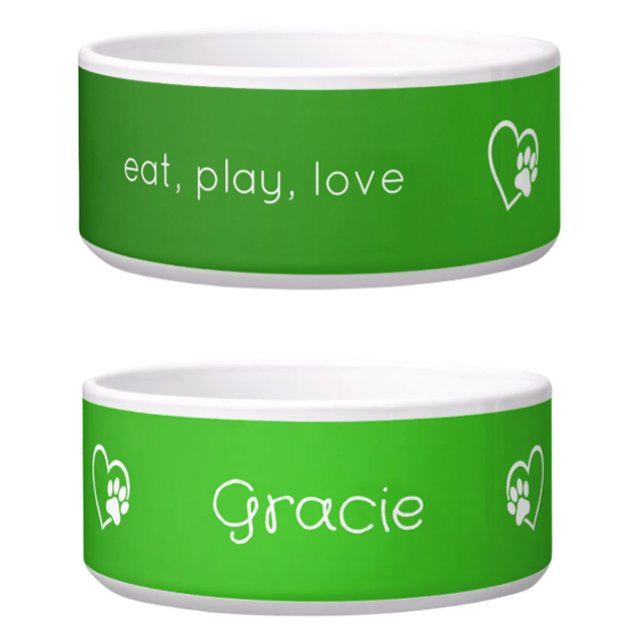 Écuelle Green 'eat, play, love' Dog Name Bowl (Créateur téléchargé)