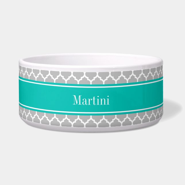 Écuelle Gris Blanc Marocain #5 Turquoise Initiale Monogram (Devant)
