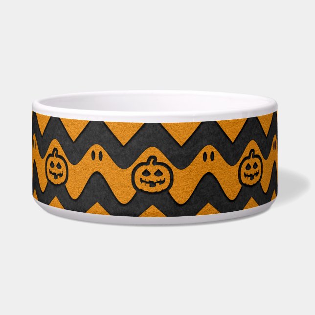 Écuelle Halloween Chevron Motif avec Fantômes et Citrouill (Devant)