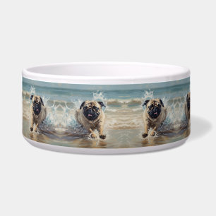 Écuelle Happy Pug à la Plage personnalisable