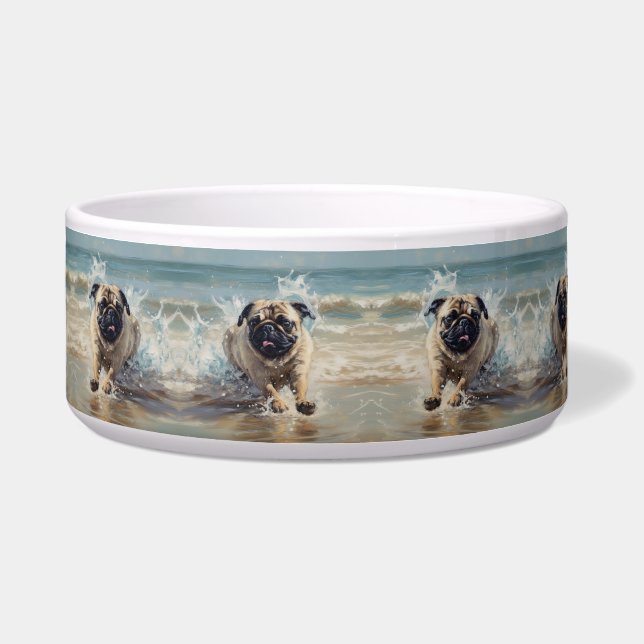 Écuelle Happy Pug à la Plage personnalisable (Devant)