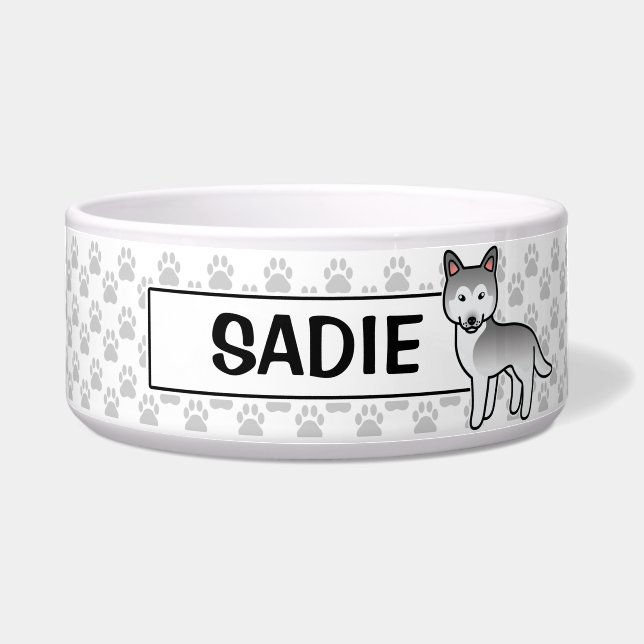 Écuelle Husky Sibérien de dessin animé gris et blanc (Devant)