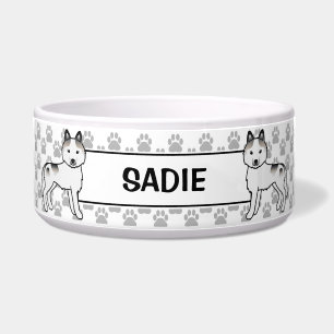 Écuelle Husky sibérien piebalde gris avec le nom de l'anim