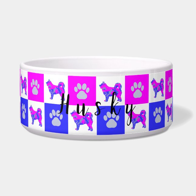 Écuelle Husky Silhouette Chien & Paw Hot Pink & Blue Pet B (Devant)
