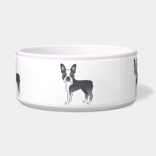 Écuelle Illustration de chien Boston Terrier bleu et blanc