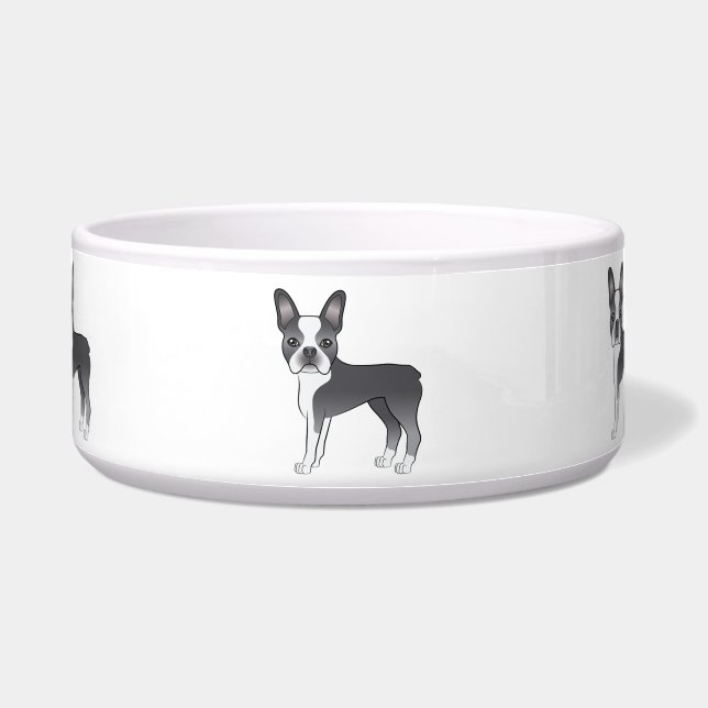 Écuelle Illustration de chien Boston Terrier bleu et blanc (Devant)