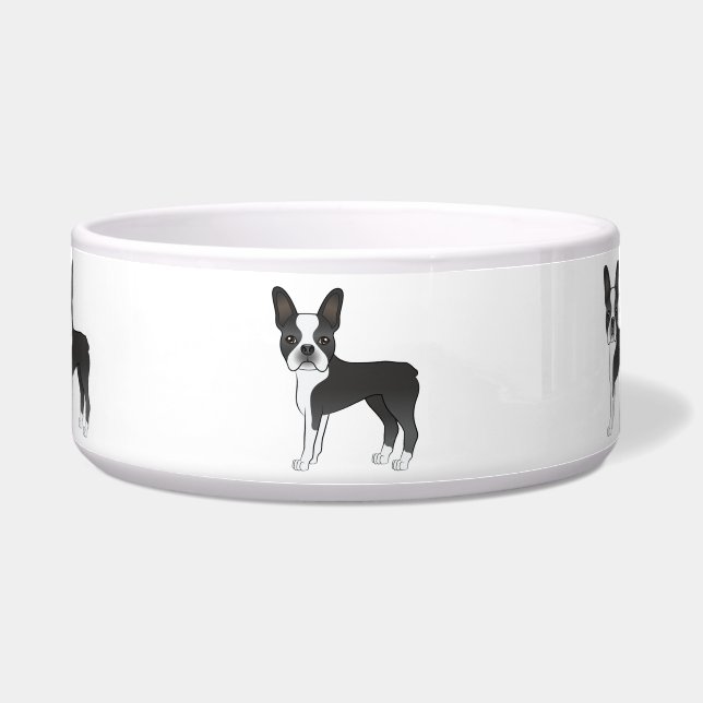 Écuelle Illustration de chien Boston Terrier noir et blanc (Devant)
