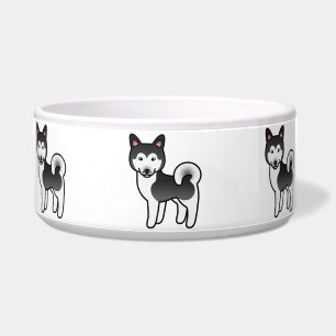 Écuelle Illustration de chien Malamute d'Alaska noir et bl