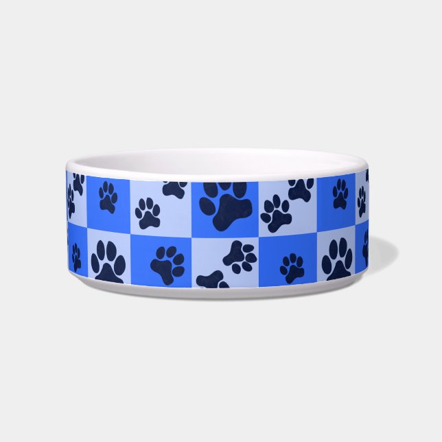Écuelle Impression de patte de chien bleu à carreaux (Droite)