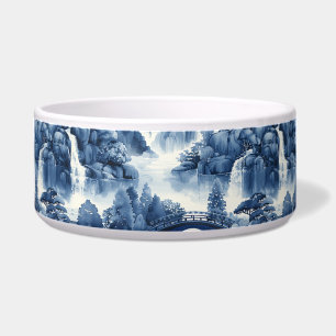 Écuelle Jardin d'eau japonais en porcelaine blanche bleue