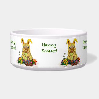 Écuelle Joli lapin de Pâques avec oeufs et fleurs