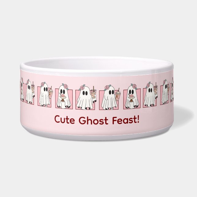 Écuelle Kawaii Halloween Pet Bowl - Ghosts rose mignonne & (Devant)
