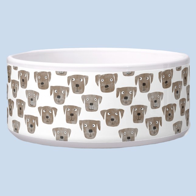 Écuelle Labrador Retriever Chocolat Mignon Chien Aquarelle (Fun watercolor dog faces pet bowl)