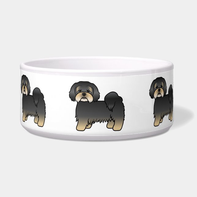 Écuelle Lhasa Apso noir et feu Chien de dessin animé migno (Devant)