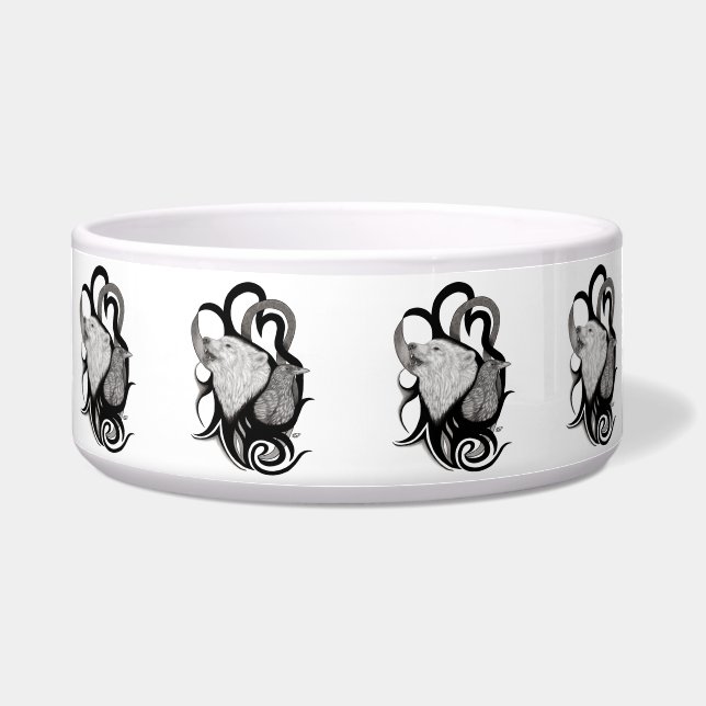Écuelle Loup blanc avec art tribal coréen (Devant)