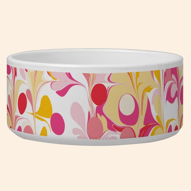 Écuelle Marbre rétro Abstrait Motif rose rouge jaune (Retro abstract marble pattern pink yellow pet bowl)