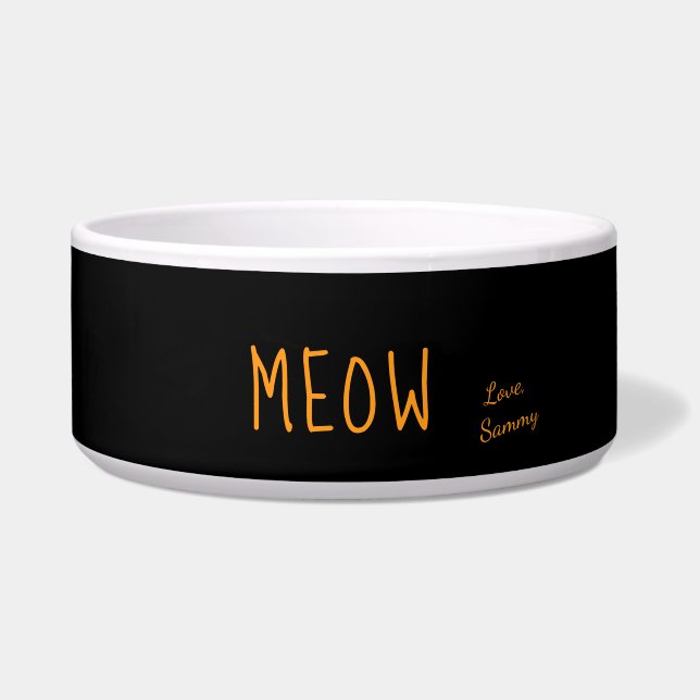 Écuelle Meow mignon texte noir et jaune Personnalisé anima (Devant)