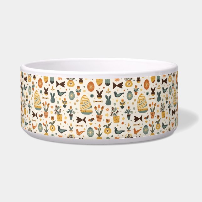 Écuelle Mid‑Century Modern Easter Pet Bowl | Retro Bunny (Devant)
