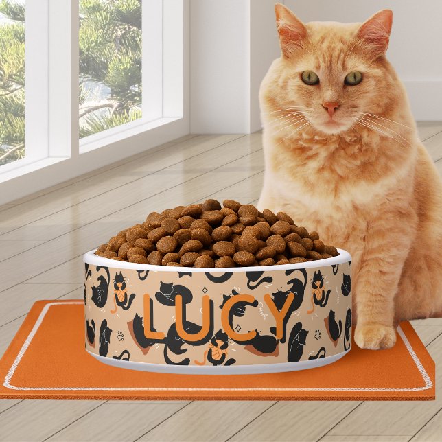 Écuelle Mignon motif chat orange noir (Cute Pattern Orange Black Cat Bowl)