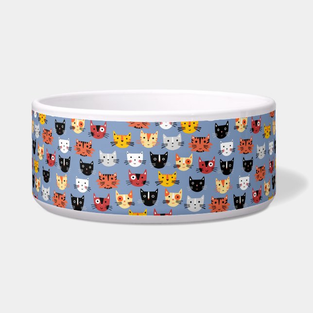 Écuelle Mignon motif de visages de chatons drôles bleu (Devant)