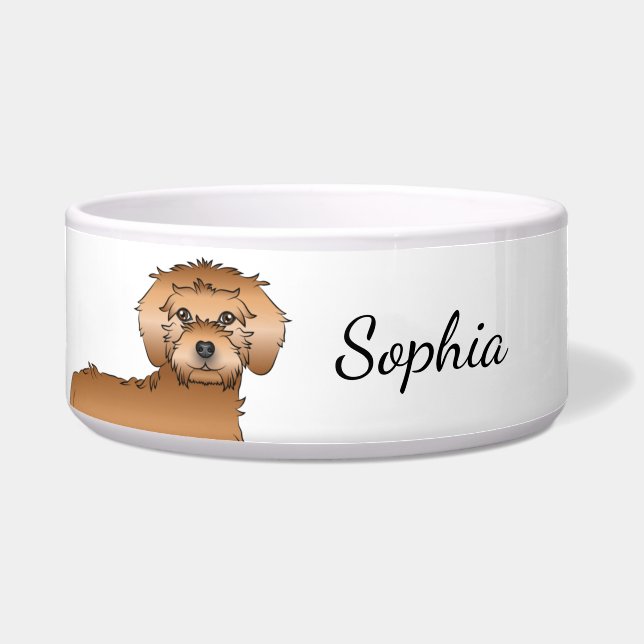 Écuelle Mini Goldendoodle Abricot Dessin Animé Chien & Nom (Devant)
