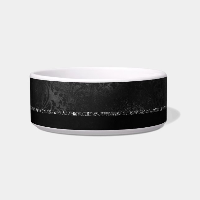 Écuelle Minuit Onyx Romance | Black Satiny Grunge Damask (Devant)