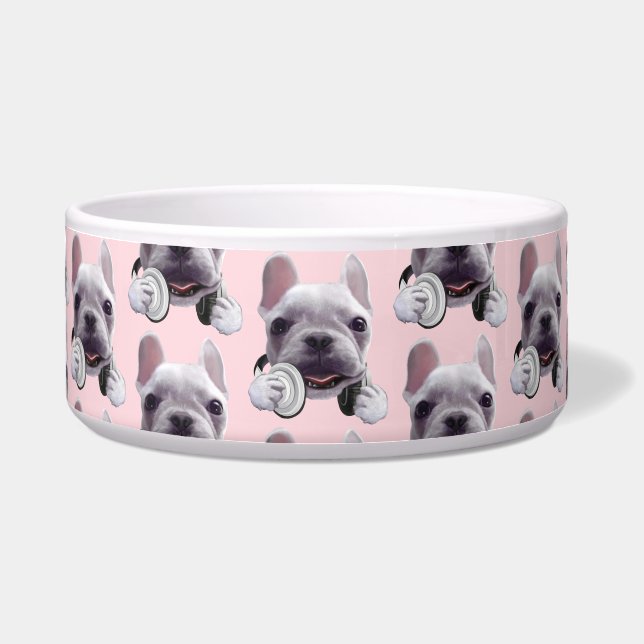 Écuelle Mode DJ activé : Bulldog français cool avec casque (Devant)