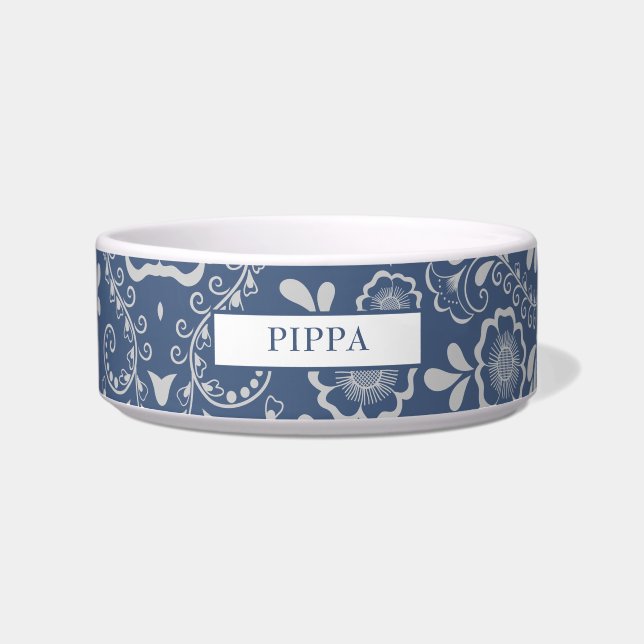Écuelle Moderne argent et floral bleu  (Devant)