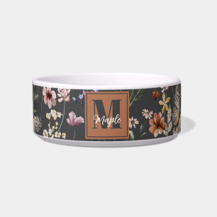 Écuelle Moderne Boho Floral Monogrammé Animal de Compagnie