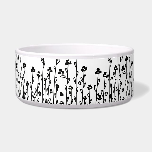 Écuelle Moderne minimaliste noir blanc doodé floral (Gauche)
