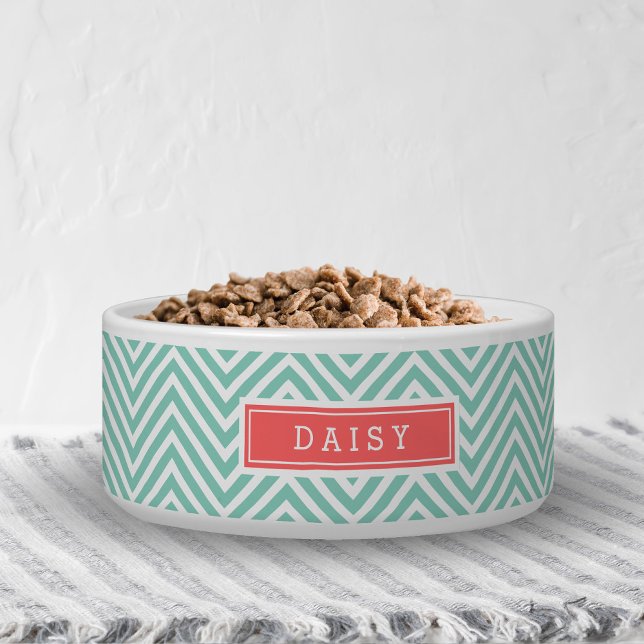 Écuelle Monogramme Aqua et Coral Chevron (Créateur téléchargé)