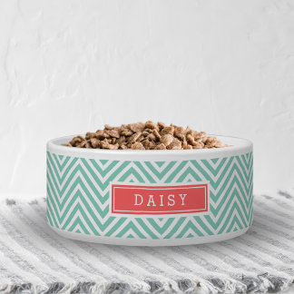 Écuelle Monogramme Aqua et Coral Chevron