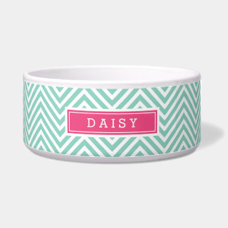 Écuelle Monogramme Aqua et Pink Chevron