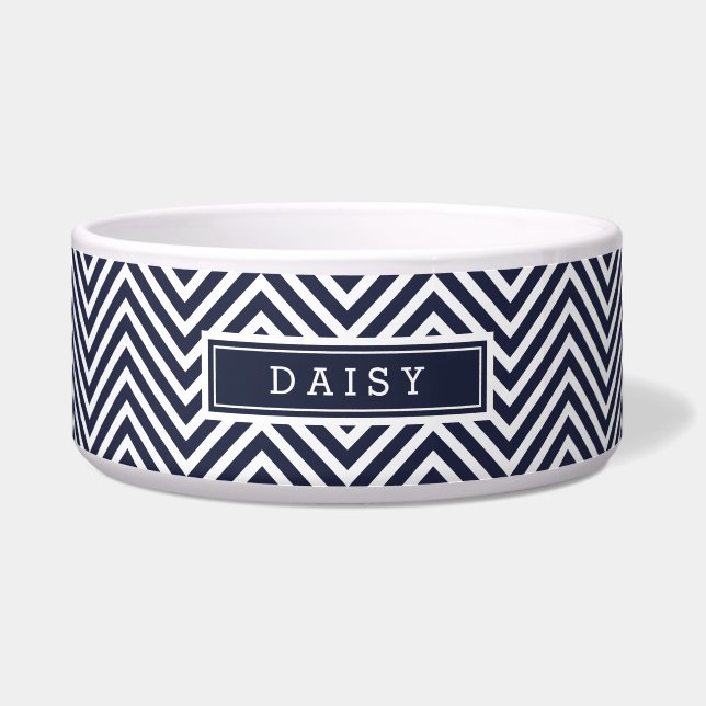 Écuelle Monogramme bleu marine et blanc Chevron (Devant)