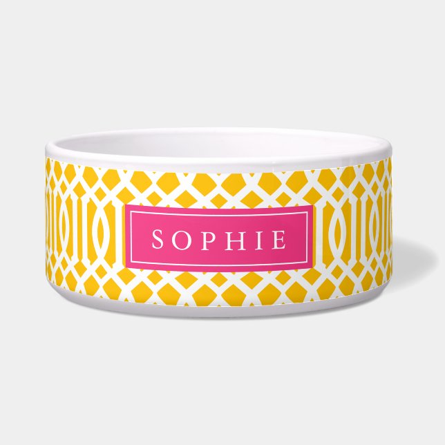 Écuelle Monogramme de Trellis jaune et rose chaud (Devant)
