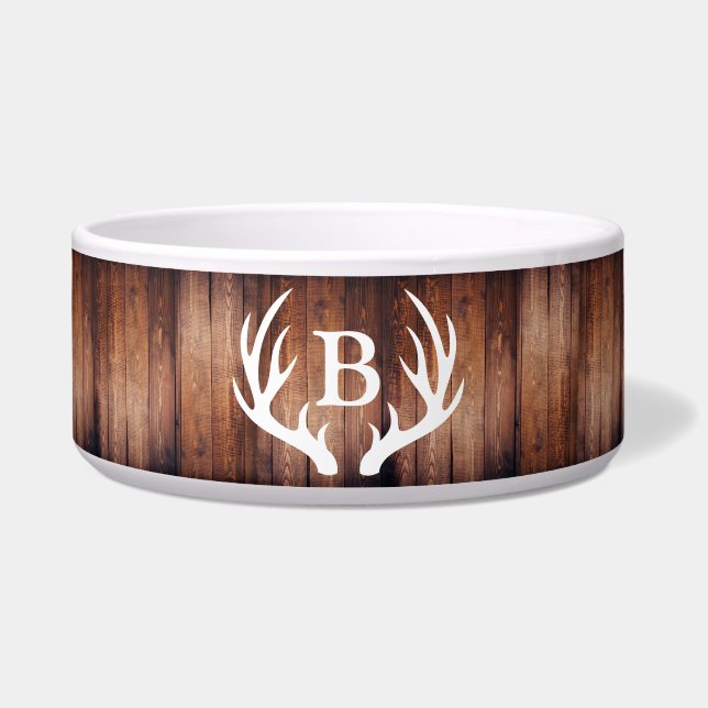 Écuelle Monogramme foncé élégant rustique en bois et (Devant)