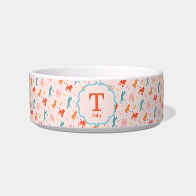 Écuelle Monogramme Motif de chien amusant coloré (Devant)