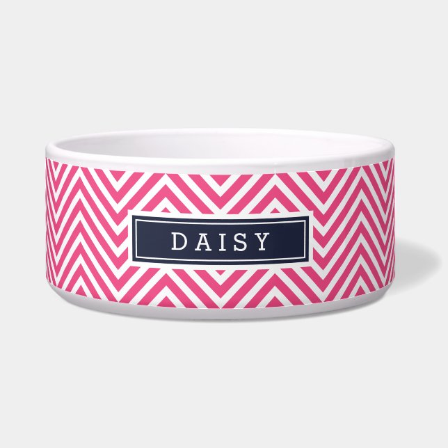 Écuelle Monogramme rose et bleu marine Chevron (Devant)