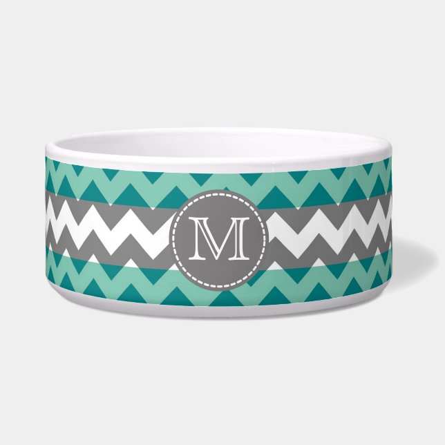 Écuelle Monogramme Turquoise et Grey Chevron Zigzag (Devant)