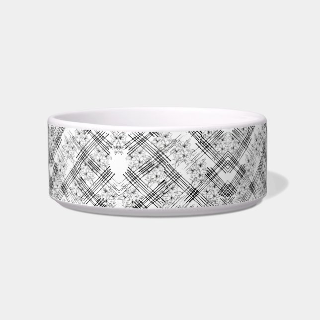 Écuelle Motif chic noir et blanc rayures et fleurs (Devant)