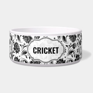 Écuelle Motif Damas noir et blanc Nom personnalisé