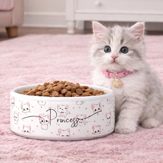 Écuelle Motif de chat de dessin animé rose avec des étoile (Créateur téléchargé)